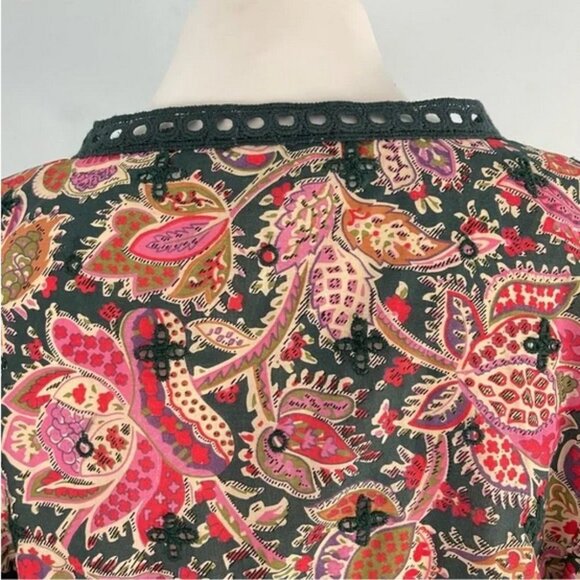Jennifer Grace Paisley Print Faux Wrap Embroidered Flutter Sleeve Blouse (NWT) - Picture 11 of 13